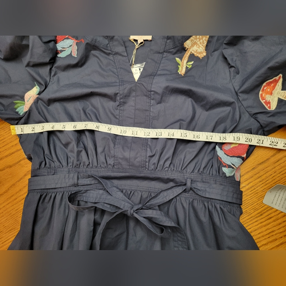 NWT CIEBON Barona Nature Embroidered Fit & Flare Cotton Dress Navy Blue Size XL - Picture 14 of 16